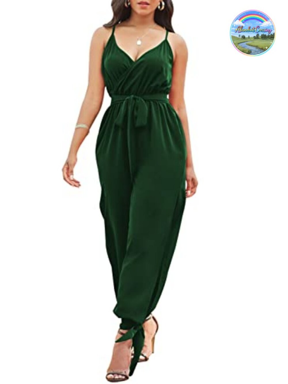 Women's Spaghetti Strap Wide Leg Jumpsuit with High Slit V-Neck Sleeveless
